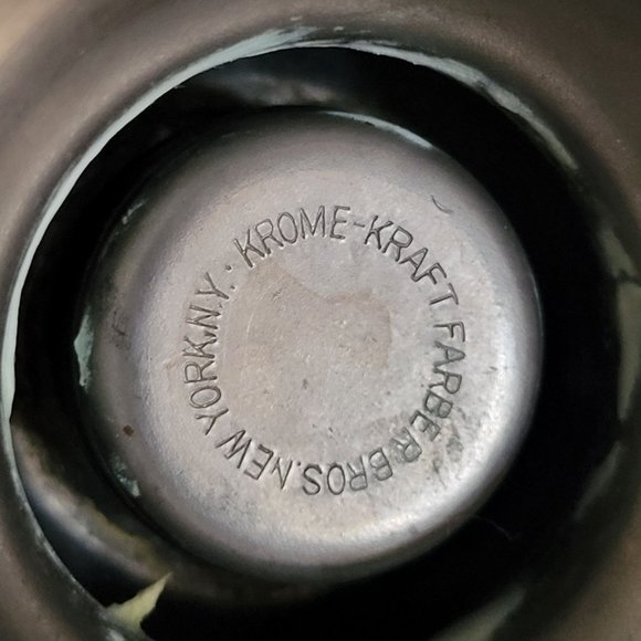 Vintage Farber Krome Kraft Green Glass Compote / Candle Holder Screw on Base - Picture 7 of 11